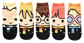 Meias de tornozelo Harry Potter Cute Chibi Character Art, pacote com 5 Meias de tornozelo Harry Potter Cute Chibi Character Art, pacote com 5