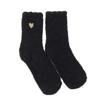 Meias De Veludo Coral Grossas Femininas Para Outono/Inverno, Casuais, Cano Médio, Bordadas Com