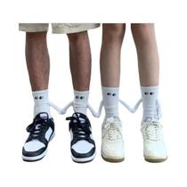 Meias Divertidas Femininas 2 Pares Atração Magnética Mãos Olhos De Desenho Animado Preto E Branco