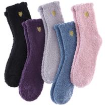 Meias felpudas LINEMIN femininas aconchegantes e fofas de inverno (pacote com 5) Meias felpudas LINEMIN femininas aconchegantes e fofas de inverno (pacote com 5)