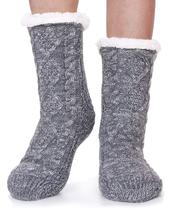 Meias femininas antiderrapantes cinza azul felpudas EBMORE