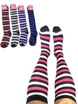 Meias femininas até o joelho longas listradas kit 6 pares