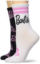 Meias femininas Barbie, pacote com 2 meias, brancas, pretas, tamanho 9-11 Meias femininas Barbie, pacote com 2 meias, brancas, pretas, tamanho 9-11