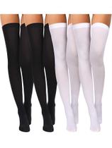 Meias femininas Boao, seda e nylon, 4 pares (pretas, brancas) Meias femininas Boao, seda e nylon, 4 pares (pretas, brancas)