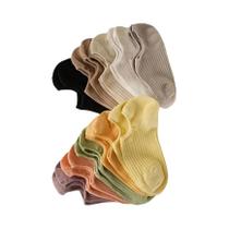 Meias Femininas Coloridas com Nervuras Elásticas - 5 Pares de Meias Curtas Respiráveis Meias Femininas Coloridas com Nervuras Elásticas - 5 Pares de Meias Curtas Respiráveis