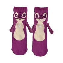 Meias Femininas De Cano Médio Com Padrão De Desenho Animado Japonês, Casal Moderno De Mãos Dadas, 1