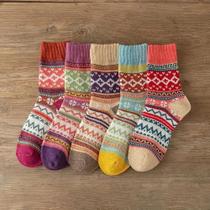Meias Femininas de Lã e Caxemira - 5 Pares de Meias Listradas para Inverno