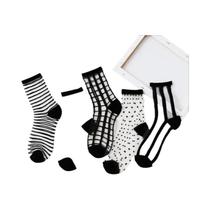 Meias Femininas De Malha Transparente, 5 Pares, Renda De Cristal Transparente, Ultrafina, Elástica, Meias Femininas De Malha Transparente, 5 Pares, Renda De Cristal Transparente, Ultrafina, Elástica,
