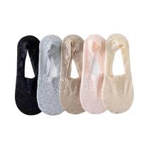 Meias Femininas De Verão Com Renda E Flores, Antiderrapantes, Finas, Invisíveis, Casuais, 5 Pares