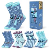 Meias femininas Disney Novelty Soft Calf Pack 5 Blue Stitch