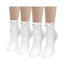 Meias Femininas Engraçadas Da Moda, 2 Pares De Atração Magnética, Mãos, Preto, Branco, Olhos De