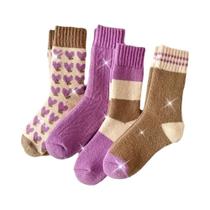 Meias Femininas Fofas De Pelúcia Com Bloco De Cores, Cano Médio, 4 Pares, Quentes Para O Inverno,