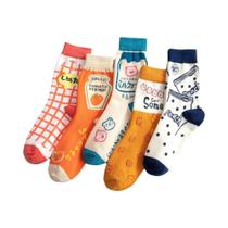 Meias Femininas Kawaii Engraçadas De Desenho Animado Grade Algodão 5 Pares Conjunto Primavera Outono