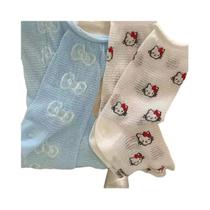 Meias Femininas Kawaii Hello Kitty Até O Meio Da Panturrilha, Respirável, Finas, De Verão, Com Laço
