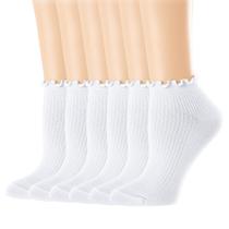 Meias femininas Mcool Mary cano curto com babado em algodão, brancas, kit com 6 pares Meias femininas Mcool Mary cano curto com babado em algodão, brancas, kit com 6 pares