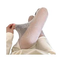 Meias Femininas Retrô Floral Videira Oca De Malha De Renda Com Meia-calça Inferior Branco Preto