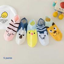 Meias Femininas Verão - 5 Pares com Estampa de Desenhos Animados Meias Femininas Verão - 5 Pares com Estampa de Desenhos Animados