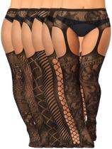 Meias Fishnet Skylety para mulheres plus size, 6 pares pretas Meias Fishnet Skylety para mulheres plus size, 6 pares pretas