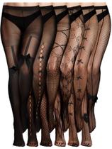 Meias Fishnet Thigh High Ramede para mulheres, 6 pares pretas