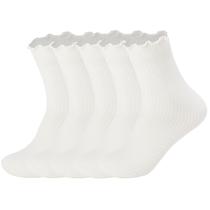 Meias Flydo Ruffle Cotton para mulheres com borda de alface, pacote com 5 unidades, brancas