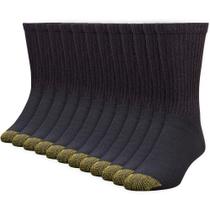 Meias GOLDTOE 656S Cotton Crew Athletic Pretas, 12 Pares, XL