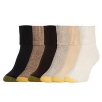 Meias GOLDTOE Classic Turn Cuff femininas marrons e pretas, 6 pares