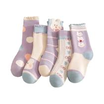 Meias Infantis De Desenho Animado De Coelhinho Grossas E Quentes Para Meninas, 5 Pares, Roxas, Cano Meias Infantis De Desenho Animado De Coelhinho Grossas E Quentes Para Meninas, 5 Pares, Roxas, Cano