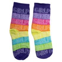 Meias Infantis Selene Cano Médio Azul Listras Coloridas Meias Infantis Selene Cano Médio Azul Listras Coloridas