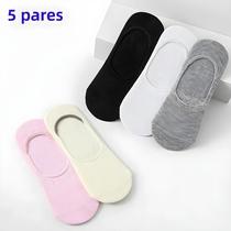 Meias Invisíveis Femininas 5 Pares Algodão Silicone Antiderrapante Respirável Finas Casuais Meias De