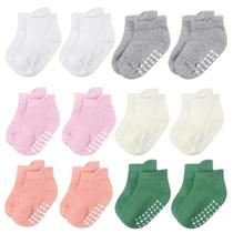 Meias Jealkip para bebês e crianças de 1 a 3 anos, antiderrapantes, 12 pares