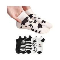 Meias Kawaii Femininas - Estampa de Vaca - Estilo Harajuku (5 Pares)