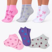 Meias kit com 12 pares sortidas femininas curta soquete