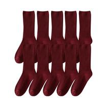 Meias Longas De Algodão Retro Para Mulheres, 10 Pares, Cor Sólida, Ajuste Solto, Estilo Coreano E
