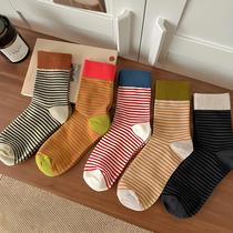 Meias Longas Listradas Femininas 5 Peças Laváveis À Mão Estilo Fashion Preppy Outono Inverno