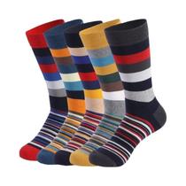 Meias Longas Masculinas Grossas Com Listras Grandes, 5 Pares, Cores Clássicas, Cano Médio, Primavera