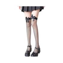 Meias Longas Sexy Femininas Acima Do Joelho, Estilo Lolita Com Laço, Meias De Rede Góticas Punk Com