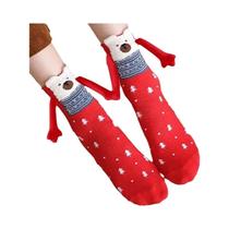 Meias Magnéticas De Natal Para Casais Com Olhos De Desenho Animado Fofos, Mãos Dadas, Meias De