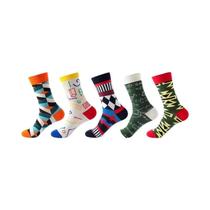 Meias Masculinas De Algodão Com Padrão Colorido, 5 Pares, Divertidas, Da Moda, Marca Happy Tide