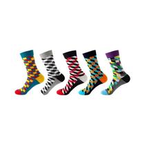 Meias Masculinas De Algodão Com Padrão Colorido, 5 Pares, Divertidas, Da Moda, Marca Happy Tide
