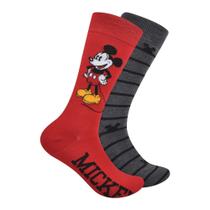 Meias Masculinas Mickey Mouse Cano Médio Kit com 2 Vermelho e Cinza Tamanho 10-13