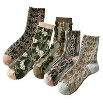 Meias MTKAEWU, bordadas florais, babados, vintage, pacote com 5, para mulheres Meias MTKAEWU, bordadas florais, babados, vintage, pacote com 5, para mulheres