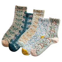 Meias MTKAEWU, bordadas florais, babados, vintage, pacote com 5, para mulheres Meias MTKAEWU, bordadas florais, babados, vintage, pacote com 5, para mulheres