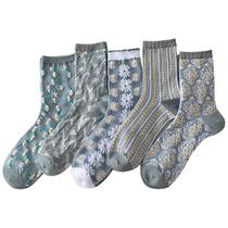 Meias MTKAEWU, bordadas florais, babados, vintage, pacote com 5, para mulheres Meias MTKAEWU, bordadas florais, babados, vintage, pacote com 5, para mulheres