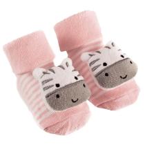 Meias Pantufa Antiderrapante Chocalho Zebra Rosa Buba