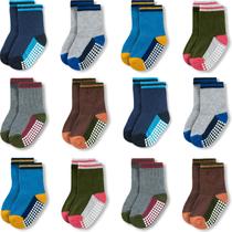 Meias para bebês JAKIDAR Cotton Crew Toddler, antiderrapantes, 4-7T, 12 pares