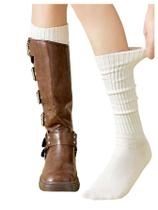 Meias para botas RoseSeek Y2K, malha canelada, altura do joelho, preto e branco Meias para botas RoseSeek Y2K, malha canelada, altura do joelho, preto e branco