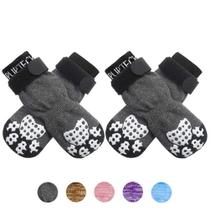 Meias para cães PUPTECK antiderrapantes com alças duplas, cinza L