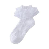 Meias Plissadas de Renda para Meninas - Algodão, Babados, Branco e Preto (1-10 anos)