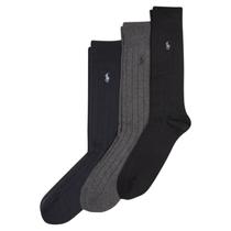 Meias POLO RALPH LAUREN, vestido canelado, pacote masculino, 3 pretas Meias POLO RALPH LAUREN, vestido canelado, pacote masculino, 3 pretas