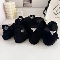Meias Pretas Femininas Kawaii Com Bordado De Flores E Animais, Conjunto De 3 Pares, Curtas, Meias Pretas Femininas Kawaii Com Bordado De Flores E Animais, Conjunto De 3 Pares, Curtas,